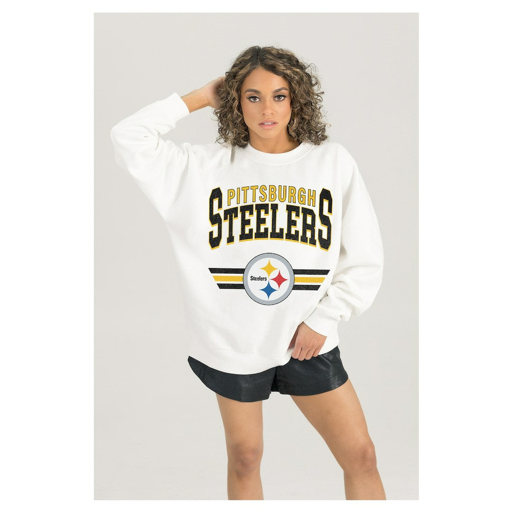 Pittsburgh Steelers Gameday Couture Women's Swift Strike Premium Oversized Fleece Pullover Sweatshirt White