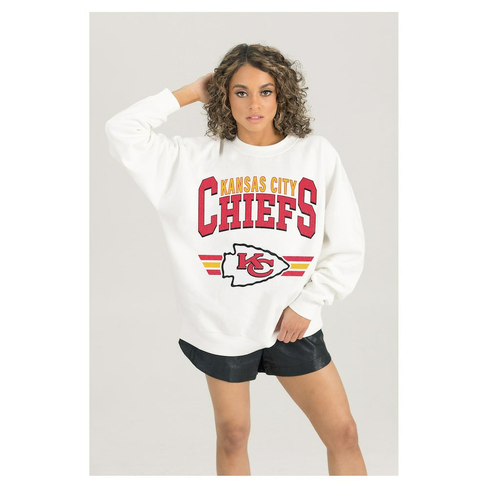 Kansas City Chiefs Gameday Couture Women's Swift Strike Premium Oversized Fleece Pullover Sweatshirt White