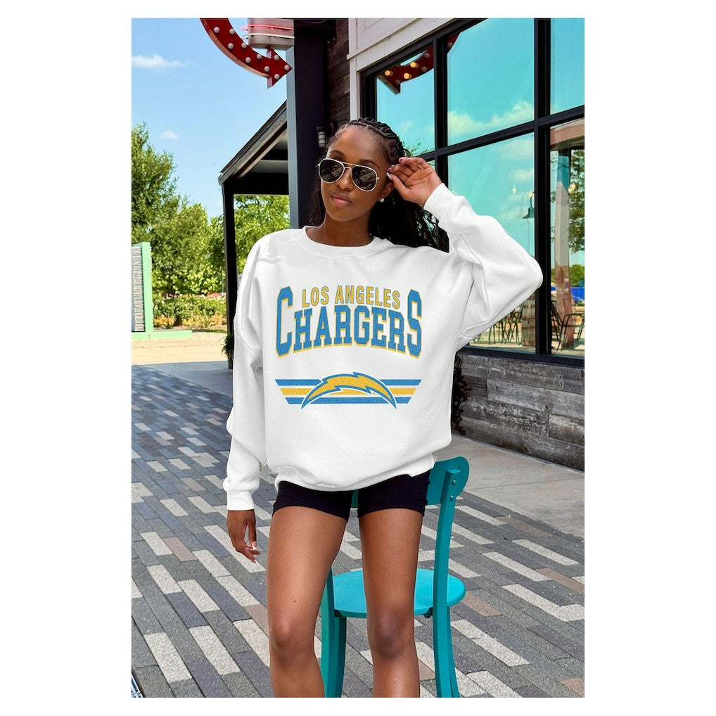 Los Angeles Chargers Gameday Couture Women's Swift Strike Premium Oversized Fleece Pullover Sweatshirt White