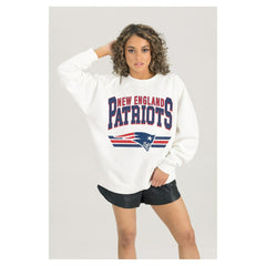 New England Patriots Gameday Couture Women's Swift Strike Premium Oversized Fleece Pullover Sweatshirt White