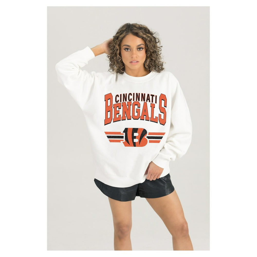 Cincinnati Bengals Gameday Couture Women's Swift Strike Premium Oversized Fleece Pullover Sweatshirt White