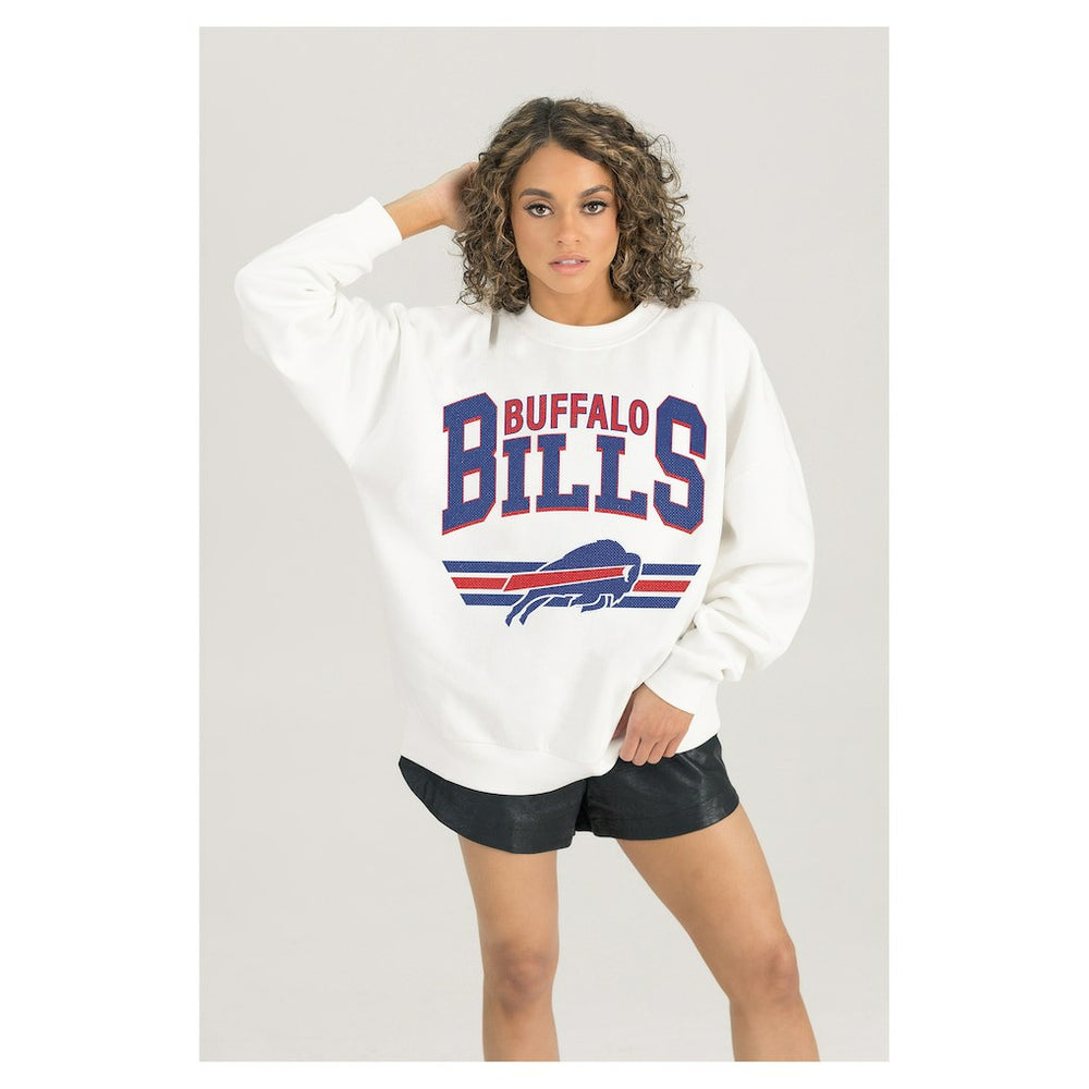 Buffalo Bills Gameday Couture Women's Swift Strike Premium Oversized Fleece Pullover Sweatshirt White