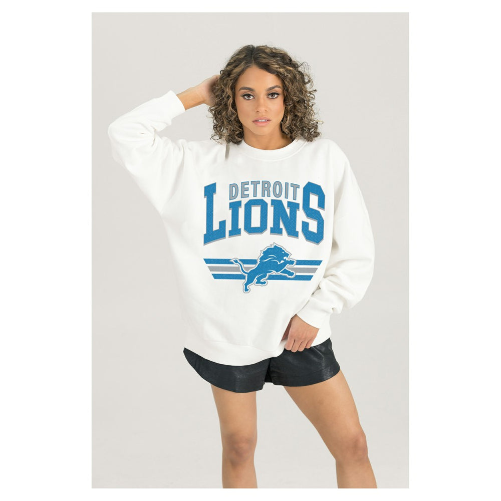 Detroit Lions Gameday Couture Women's Swift Strike Premium Oversized Fleece Pullover Sweatshirt White