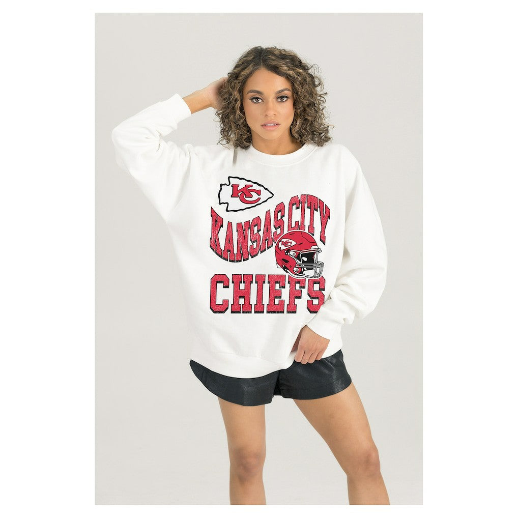 Kansas City Chiefs Gameday Couture Women's Oversized Hard Earned Premium Fleece Pullover Sweatshirt White