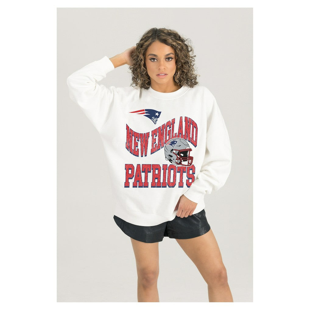New England Patriots Gameday Couture Women's Oversized Hard Earned Premium Fleece Pullover Sweatshirt White