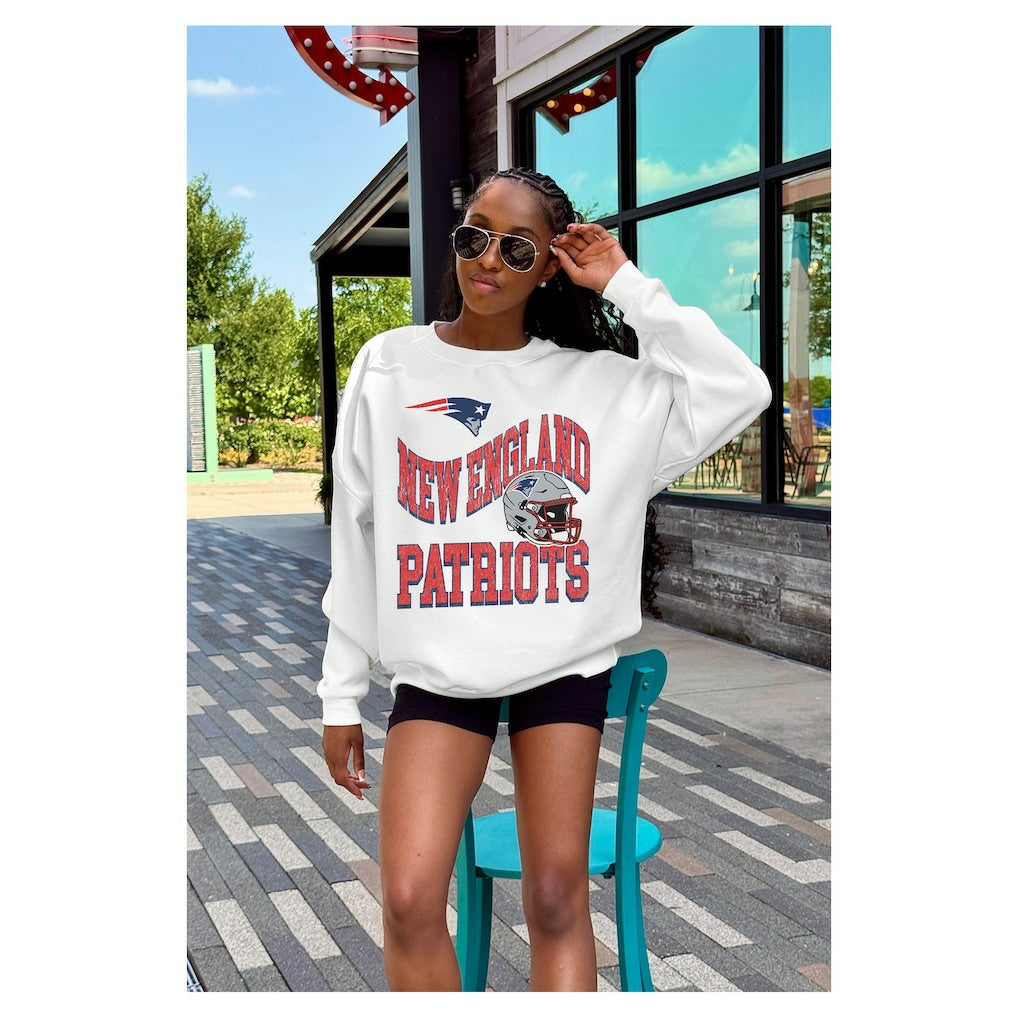 New England Patriots Gameday Couture Women's Oversized Hard Earned Premium Fleece Pullover Sweatshirt White