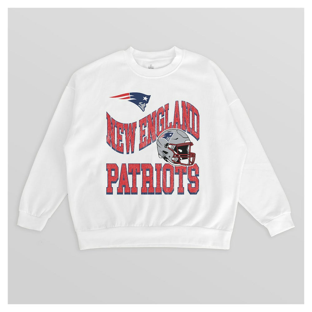 New England Patriots Gameday Couture Women's Oversized Hard Earned Premium Fleece Pullover Sweatshirt White