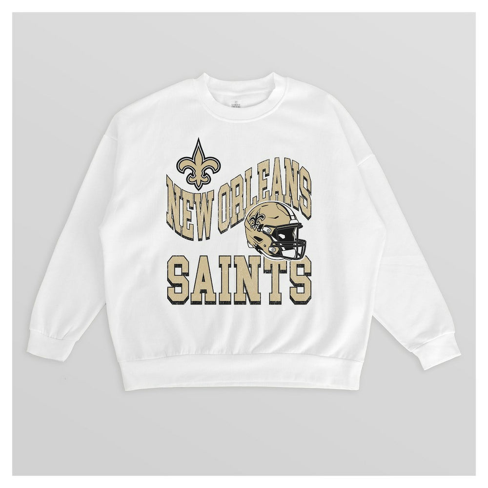 New Orleans Saints Gameday Couture Women's Oversized Hard Earned Premium Fleece Pullover Sweatshirt White