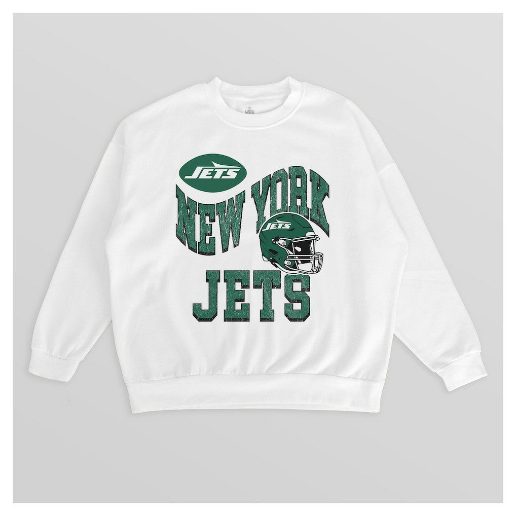 New York Jets Gameday Couture Women's Oversized Hard Earned Premium Fleece Pullover Sweatshirt White