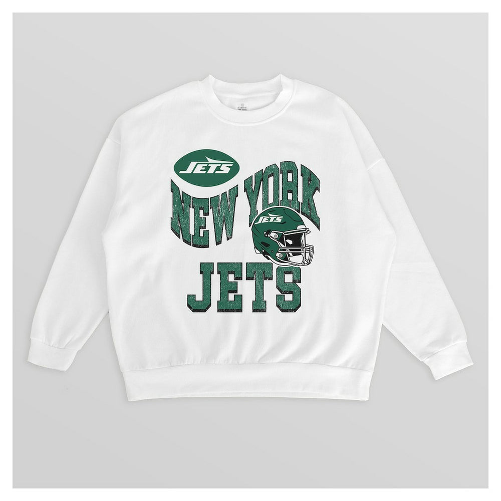 New York Jets Gameday Couture Women's Oversized Hard Earned Premium Fleece Pullover Sweatshirt White