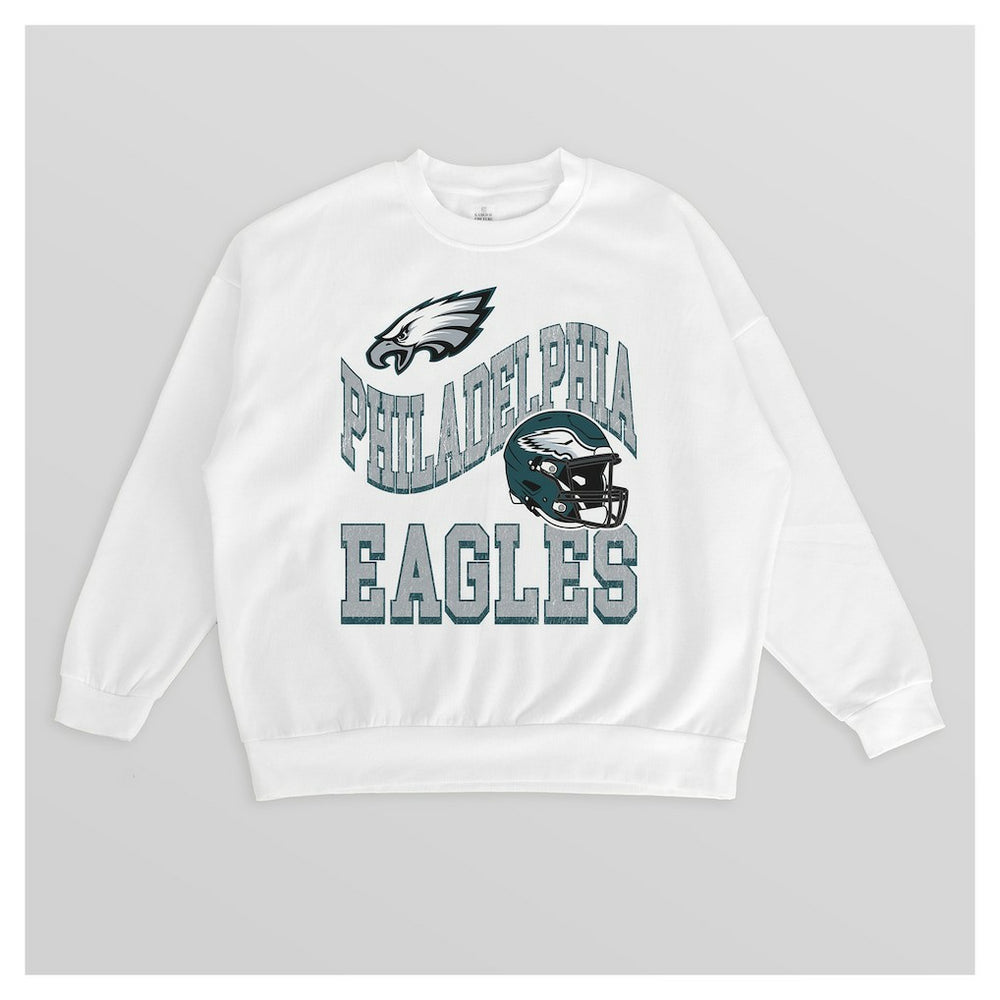 Philadelphia Eagles Gameday Couture Women's Oversized Hard Earned Premium Fleece Pullover Sweatshirt White