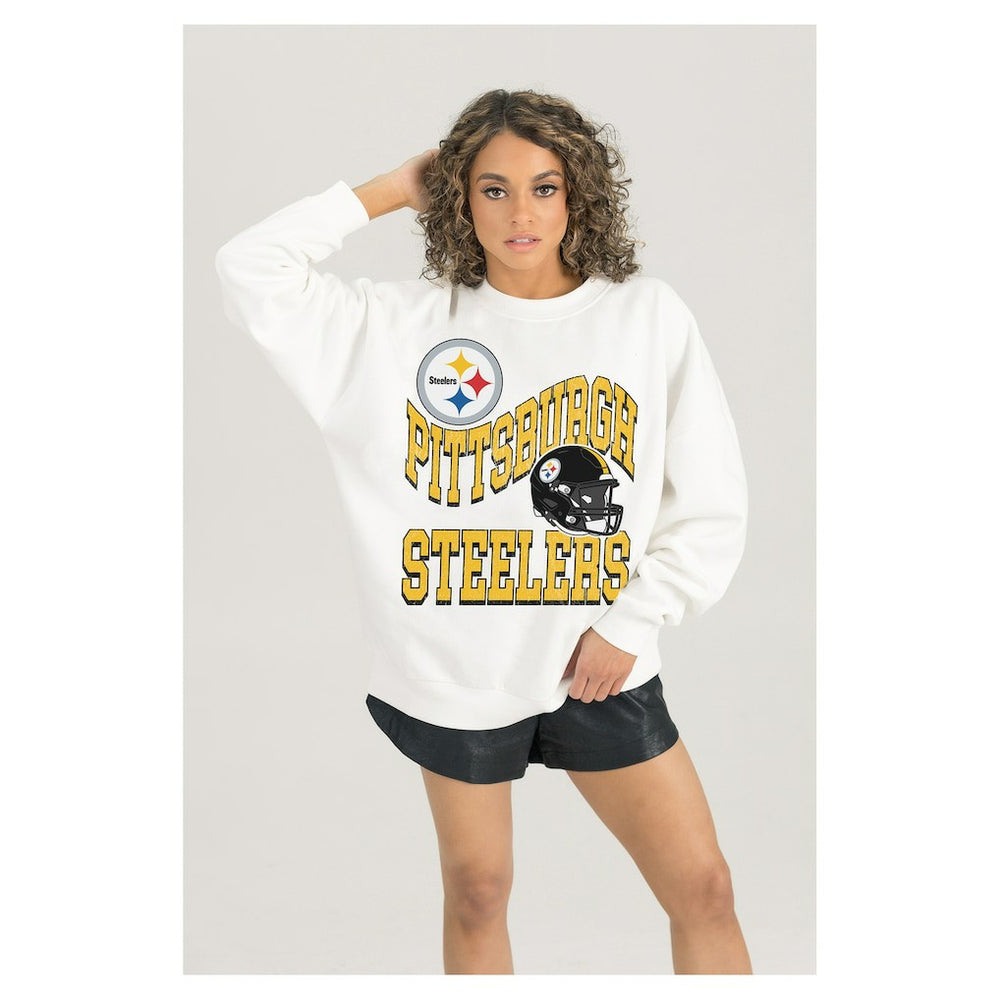 Pittsburgh Steelers Gameday Couture Women's Oversized Hard Earned Premium Fleece Pullover Sweatshirt White