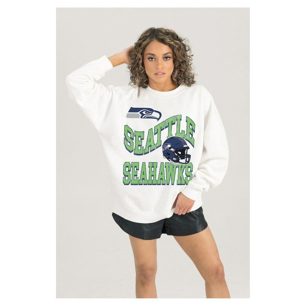 Seattle Seahawks Gameday Couture Women's Oversized Hard Earned Premium Fleece Pullover Sweatshirt White
