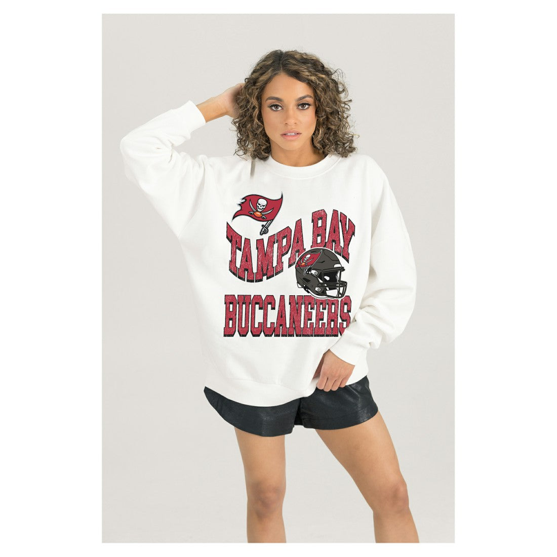 Tampa Bay Buccaneers Gameday Couture Women's Oversized Hard Earned Premium Fleece Pullover Sweatshirt White