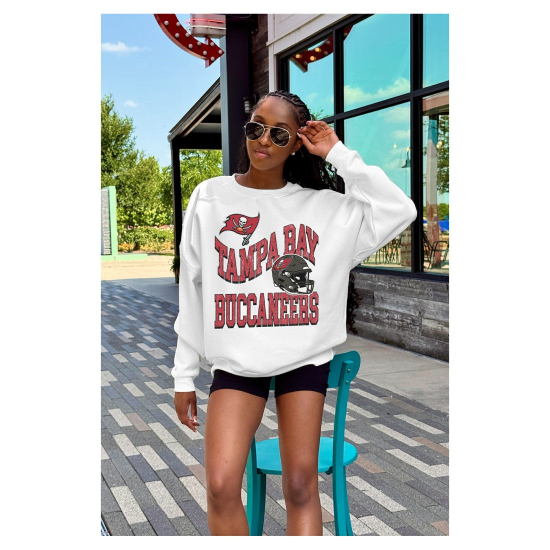 Tampa Bay Buccaneers Gameday Couture Women's Oversized Hard Earned Premium Fleece Pullover Sweatshirt White