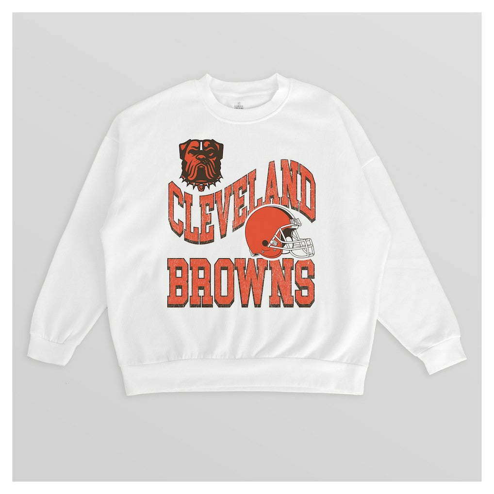 Cleveland Browns Gameday Couture Women's Oversized Hard Earned Premium Fleece Pullover Sweatshirt White