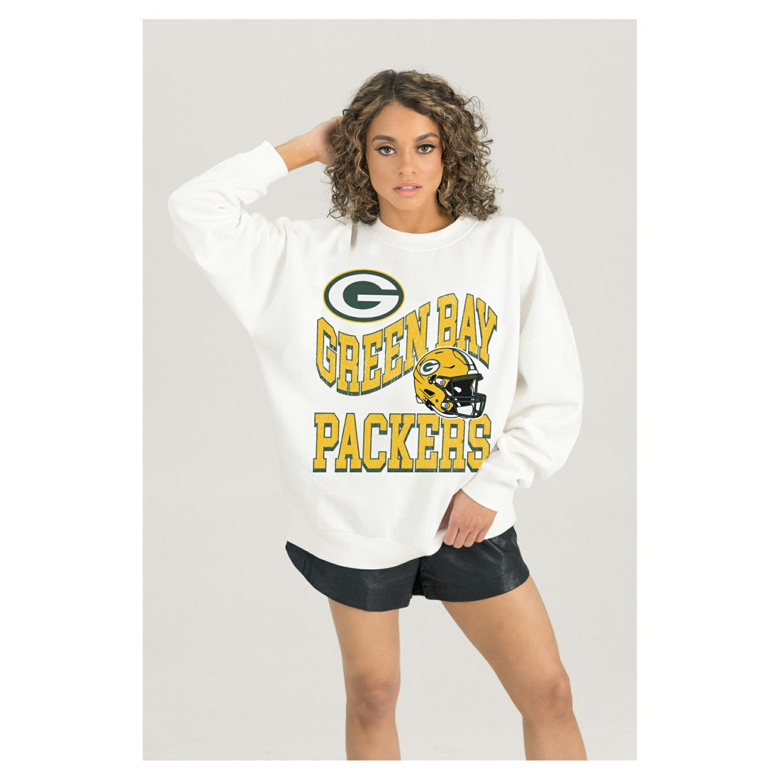 Green Bay Packers Gameday Couture Women's Oversized Hard Earned Premium Fleece Pullover Sweatshirt White