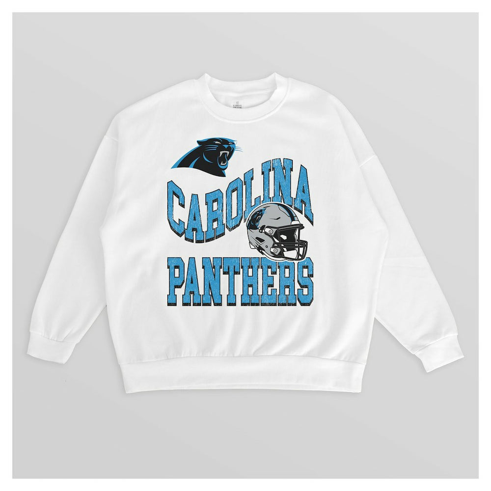 Carolina Panthers Gameday Couture Women's Oversized Hard Earned Premium Fleece Pullover Sweatshirt White