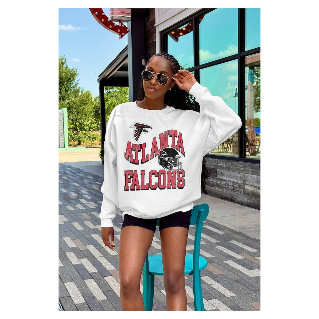 Atlanta Falcons Gameday Couture Women's Oversized Hard Earned Premium Fleece Pullover Sweatshirt White