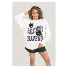 Baltimore Ravens Gameday Couture Women's Oversized Hard Earned Premium Fleece Pullover Sweatshirt White