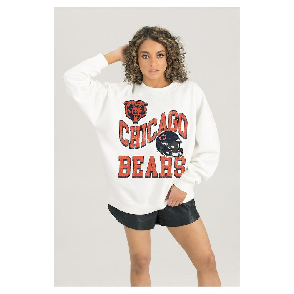 Chicago Bears Gameday Couture Women's Oversized Hard Earned Premium Fleece Pullover Sweatshirt White