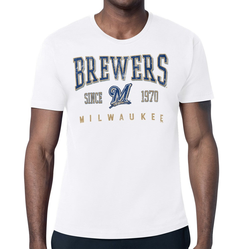 Milwaukee Brewers Starter Distressed Logo T-Shirt - White - MLB on Sale