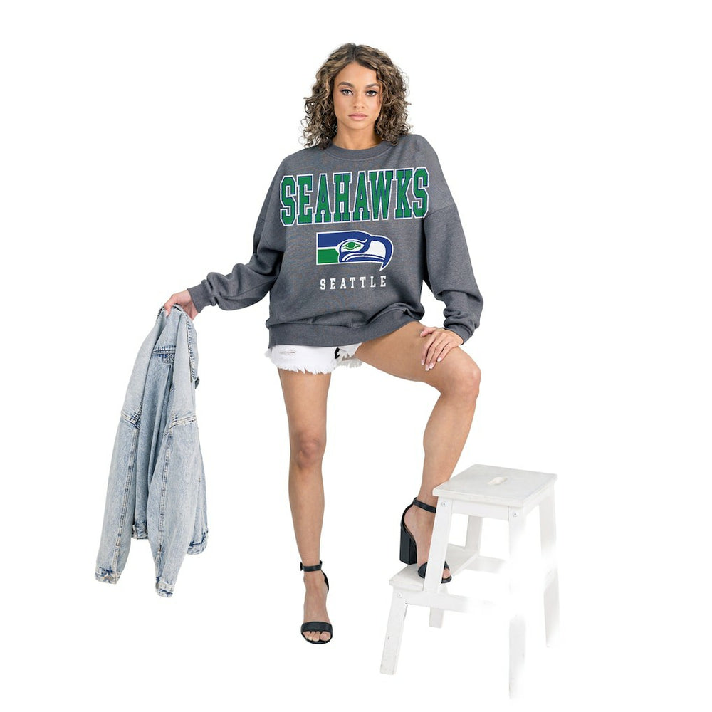 Seattle Seahawks Gameday Couture Women's Bring Your Energy Oversized Premium Fleece Pullover Sweatshirt Charcoal