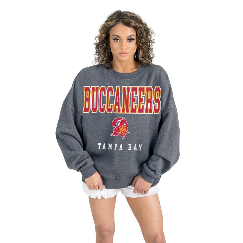 Tampa Bay Buccaneers Gameday Couture Women's Bring Your Energy Oversized Premium Fleece Pullover Sweatshirt Charcoal