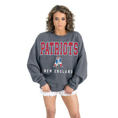 New England Patriots Gameday Couture Women's Bring Your Energy Oversized Premium Fleece Pullover Sweatshirt Charcoal