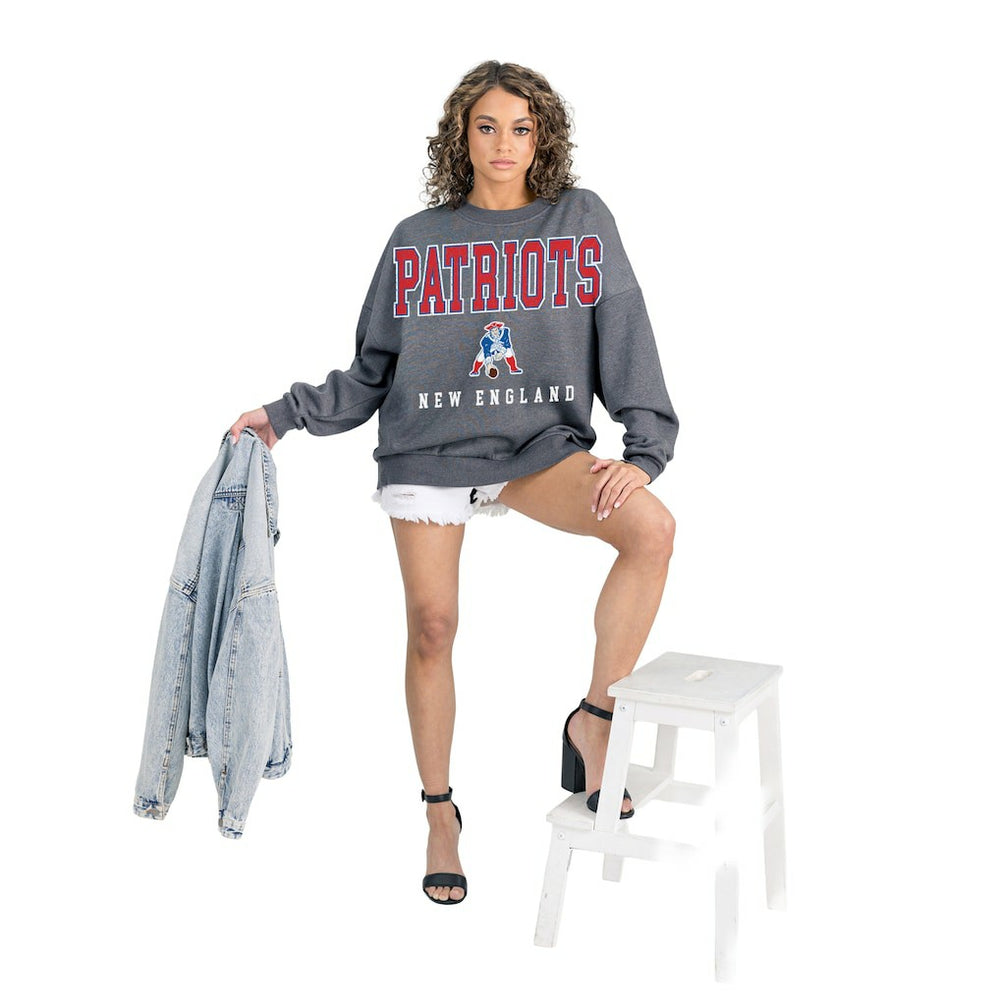 New England Patriots Gameday Couture Women's Bring Your Energy Oversized Premium Fleece Pullover Sweatshirt Charcoal