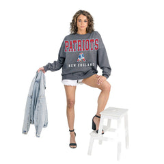 New England Patriots Gameday Couture Women's Bring Your Energy Oversized Premium Fleece Pullover Sweatshirt Charcoal