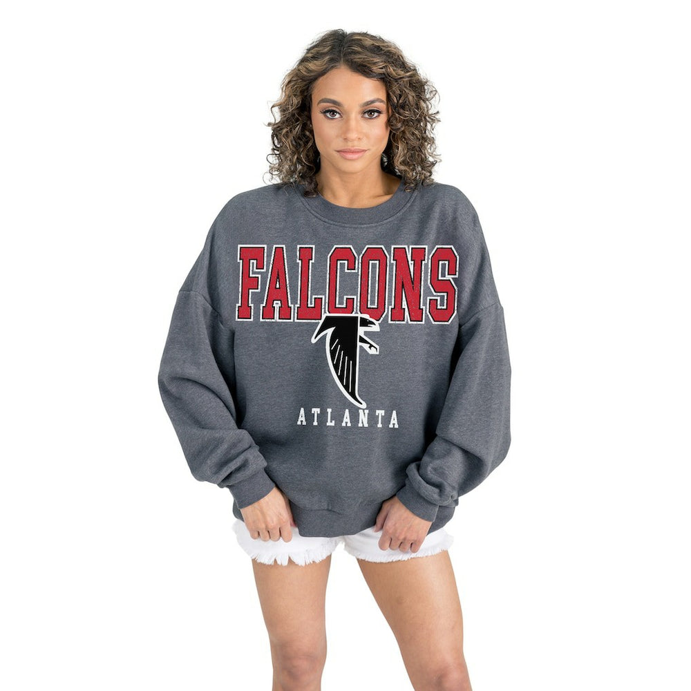 Atlanta Falcons Gameday Couture Women's Bring Your Energy Oversized Premium Fleece Pullover Sweatshirt Charcoal