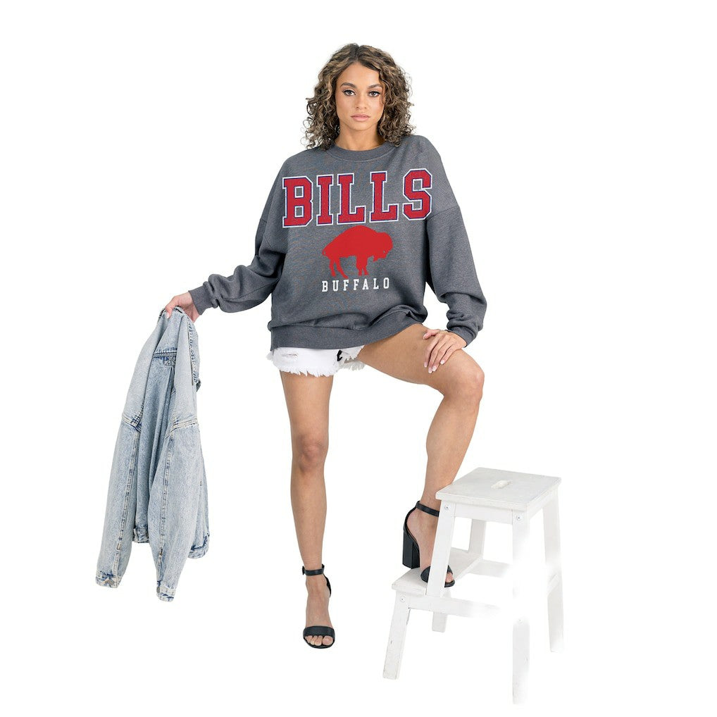 Buffalo Bills Gameday Couture Women's Bring Your Energy Oversized Premium Fleece Pullover Sweatshirt Charcoal