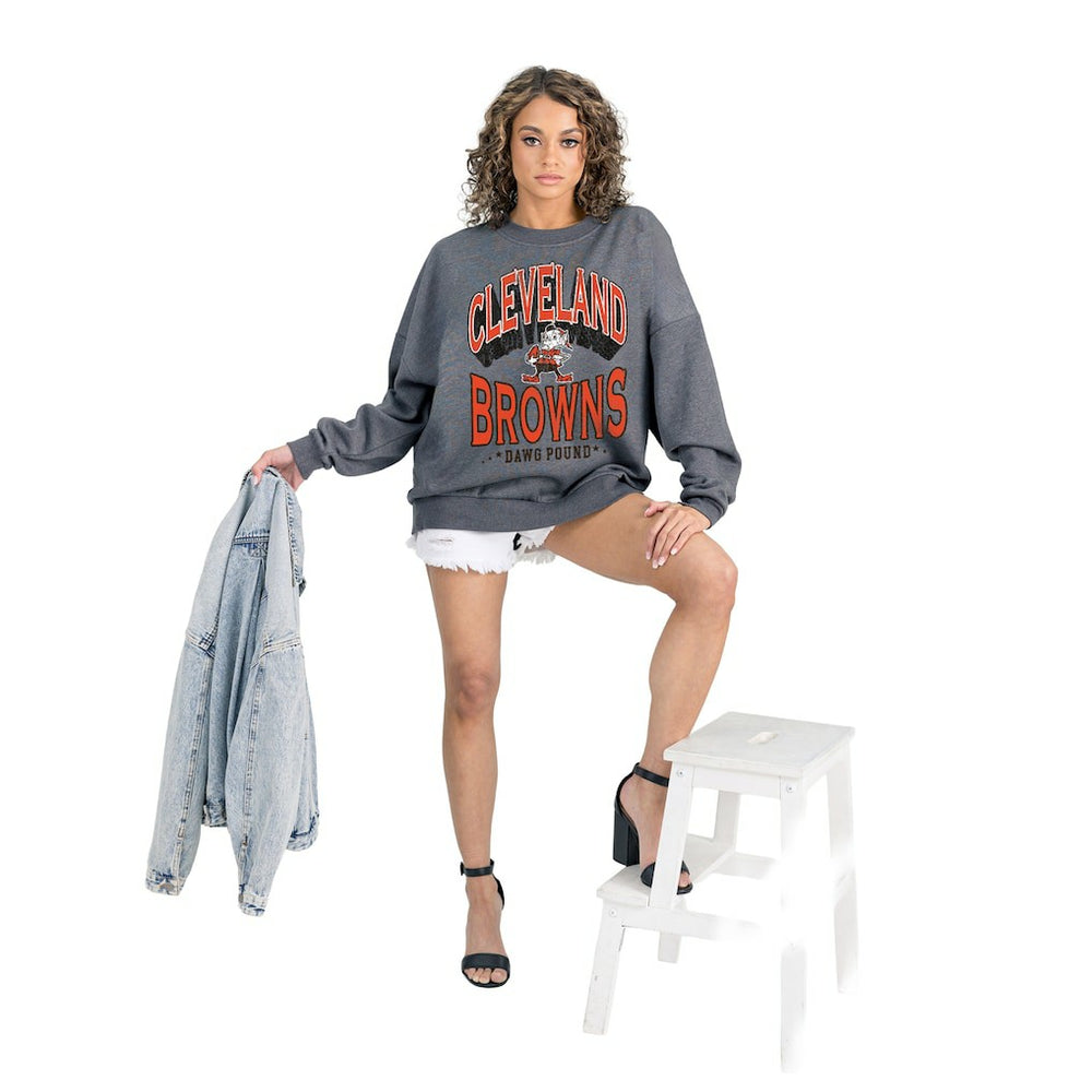 Cleveland Browns Gameday Couture Women's Long Weekends Oversized Premium Fleece Pullover Sweatshirt Charcoal