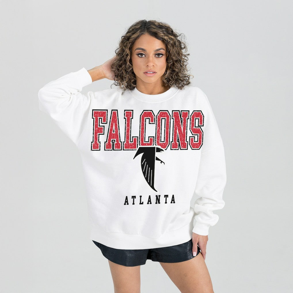 Atlanta Falcons Gameday Couture Women's Classic Sunday Drives Oversized Premium Fleece Pullover Sweatshirt White