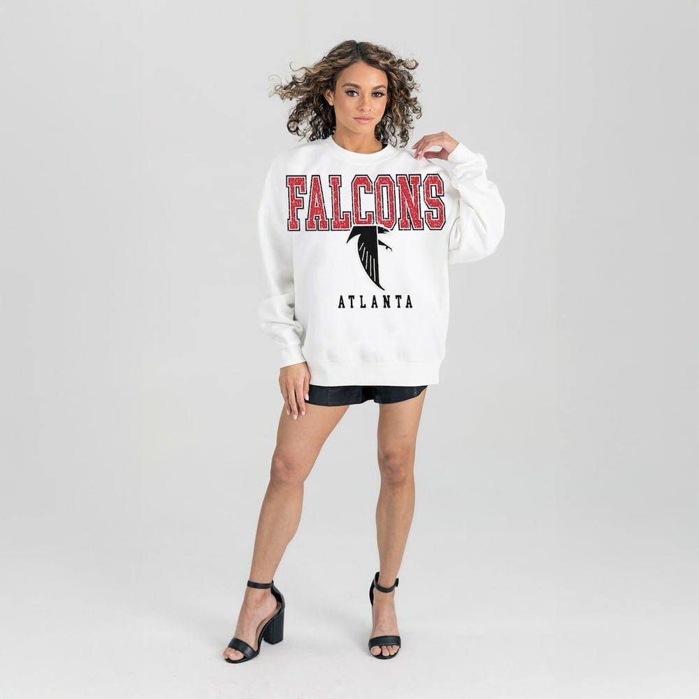 Atlanta Falcons Gameday Couture Women's Classic Sunday Drives Oversized Premium Fleece Pullover Sweatshirt White