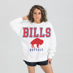 Buffalo Bills Gameday Couture Women's Classic Sunday Drives Oversized Premium Fleece Pullover Sweatshirt White