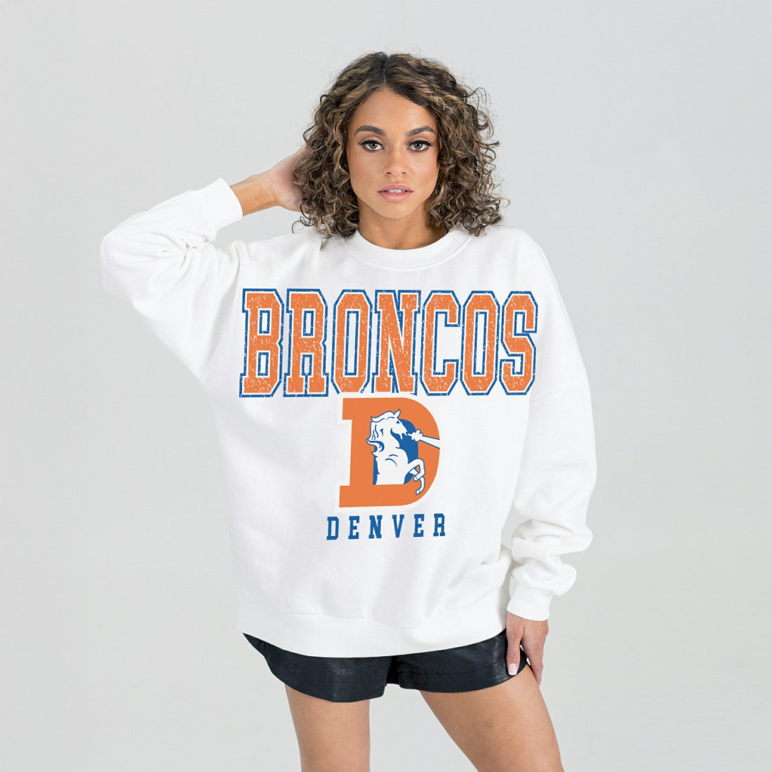 Denver Broncos Gameday Couture Women's Classic Sunday Drives Oversized Premium Fleece Pullover Sweatshirt White