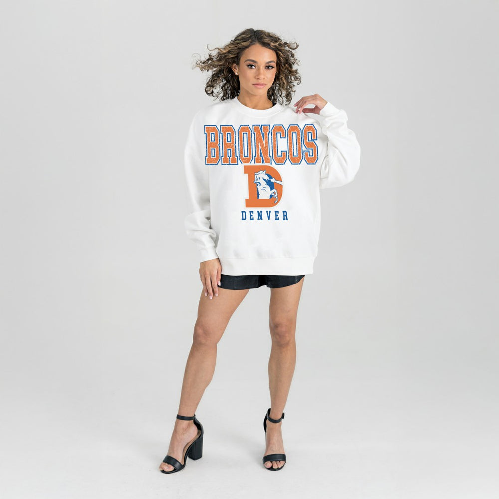 Denver Broncos Gameday Couture Women's Classic Sunday Drives Oversized Premium Fleece Pullover Sweatshirt White