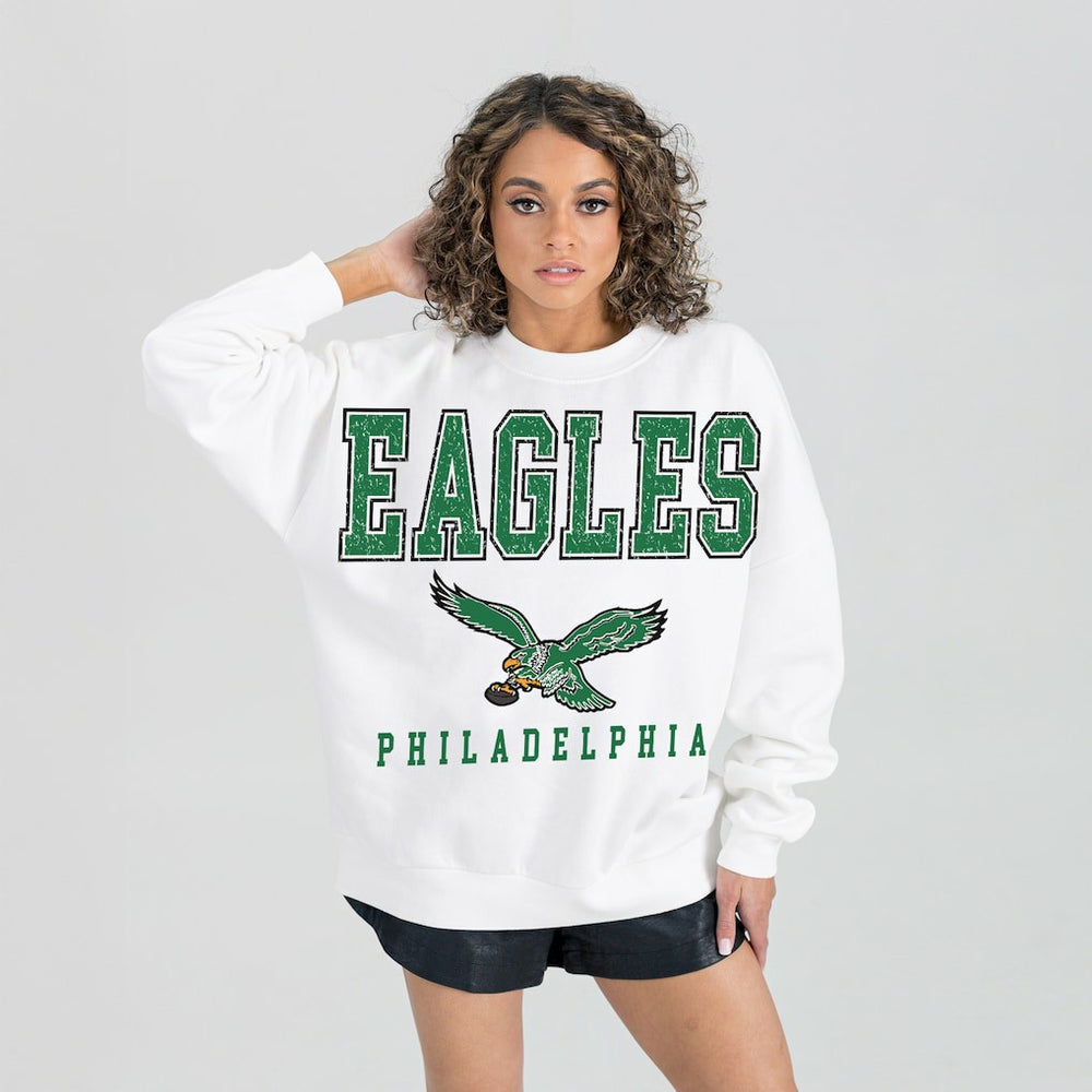 Philadelphia Eagles Gameday Couture Women's Classic Sunday Drives Oversized Premium Fleece Pullover Sweatshirt White