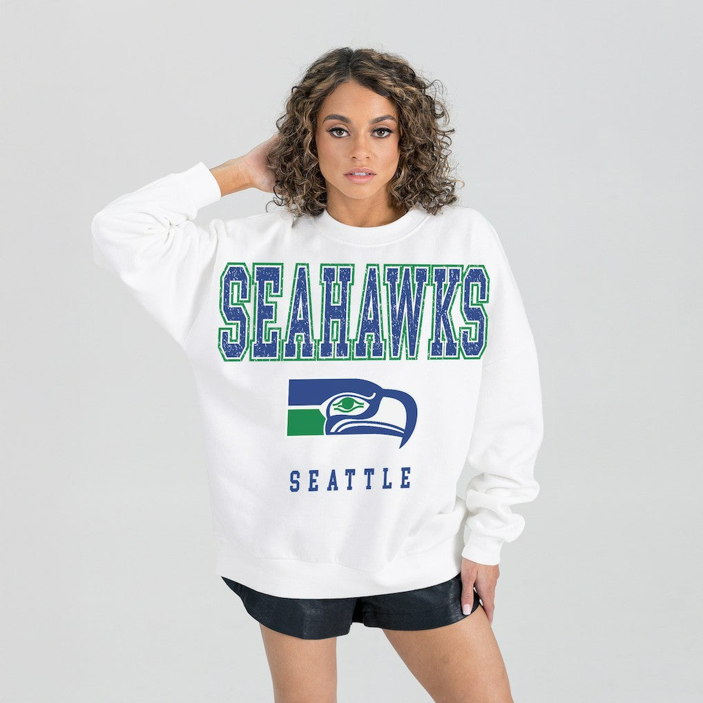 Seattle Seahawks Gameday Couture Women's Classic Sunday Drives Oversized Premium Fleece Pullover Sweatshirt White
