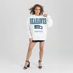 Seattle Seahawks Gameday Couture Women's Classic Sunday Drives Oversized Premium Fleece Pullover Sweatshirt White