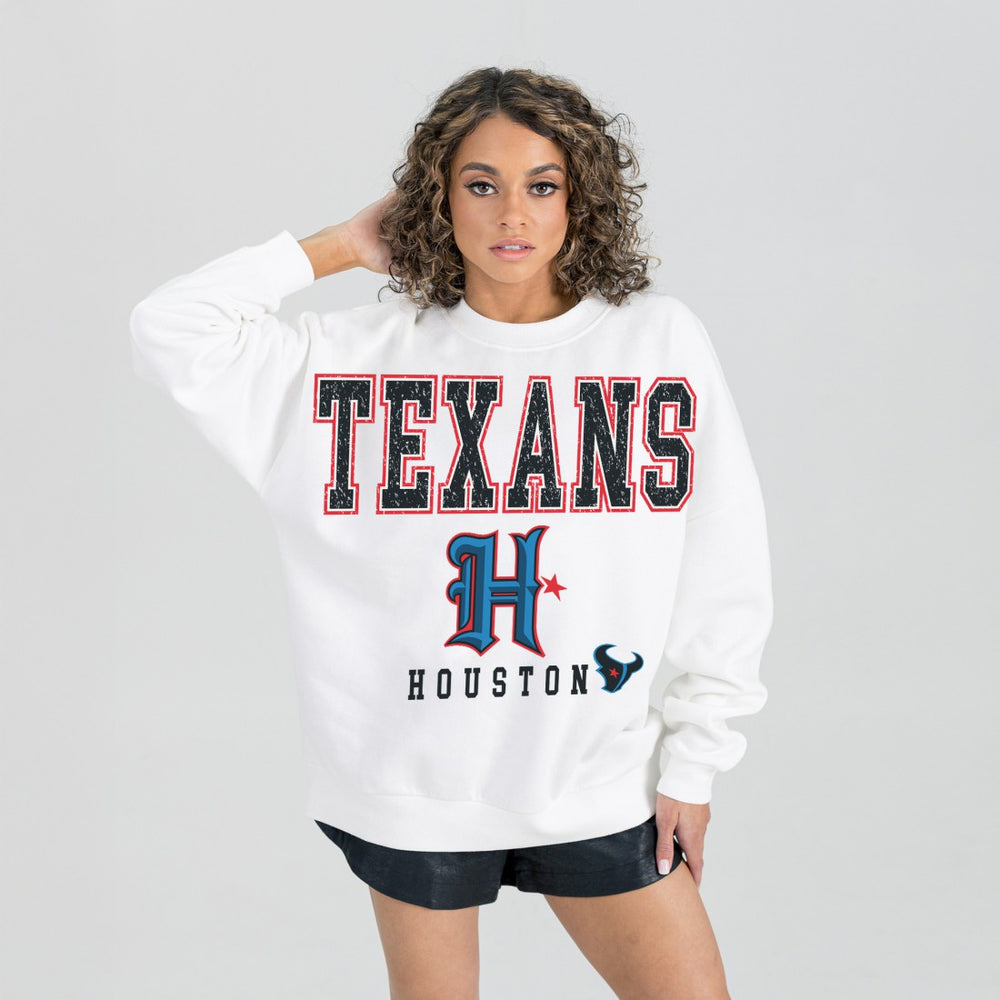 Houston Texans Gameday Couture Women's Classic Sunday Drives Oversized Premium Fleece Pullover Sweatshirt White