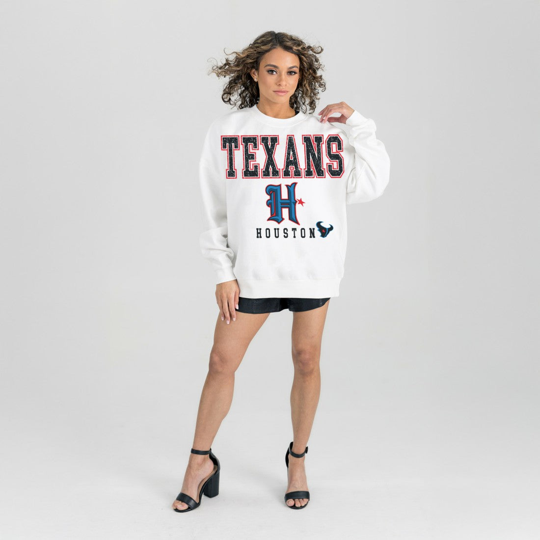 Houston Texans Gameday Couture Women's Classic Sunday Drives Oversized Premium Fleece Pullover Sweatshirt White