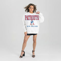 New England Patriots Gameday Couture Women's Classic Sunday Drives Oversized Premium Fleece Pullover Sweatshirt White