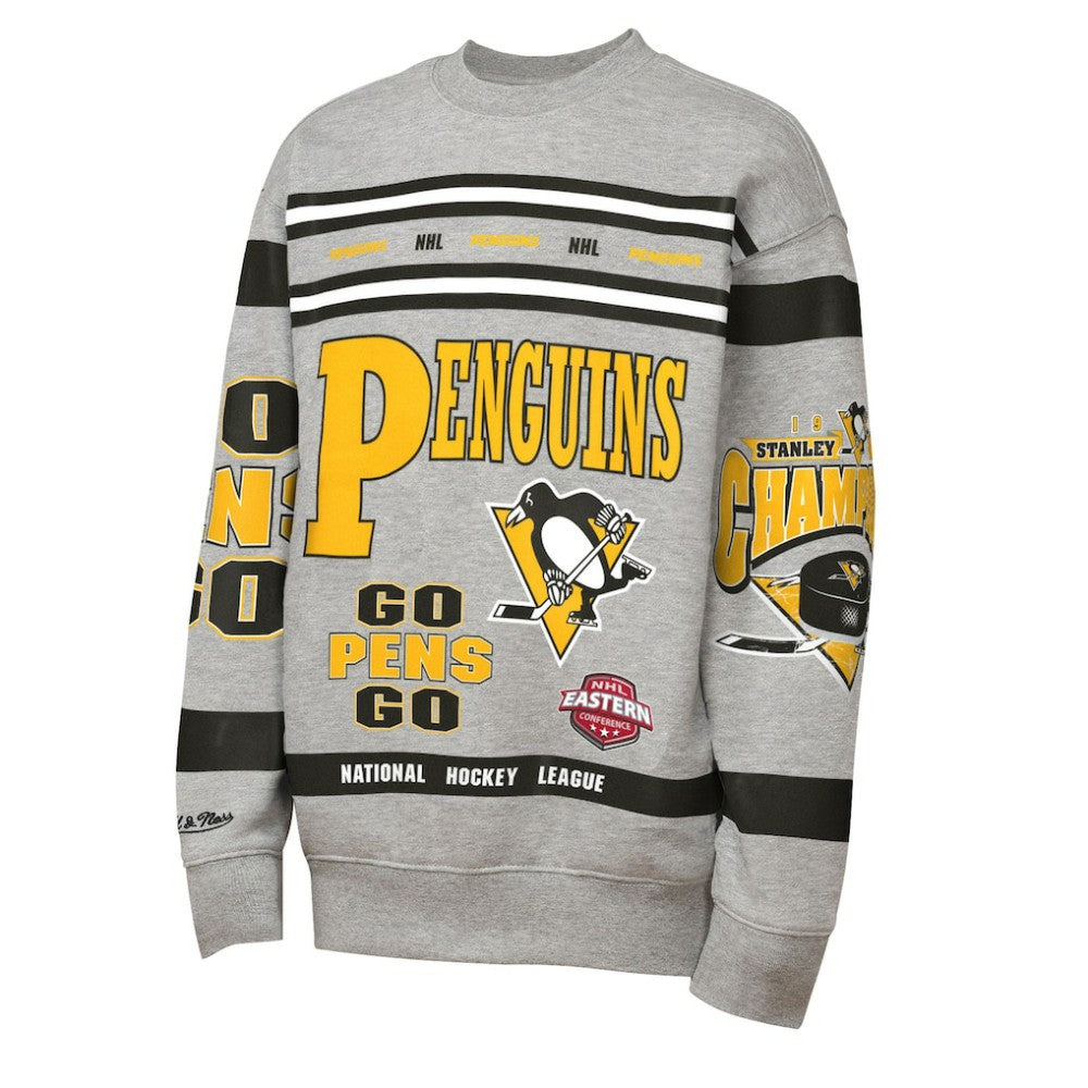 Pittsburgh Penguins Mitchell & Ness Youth Allover Print Fleece Crewneck Sweatshirt - Heather Gray - NHL 203328815