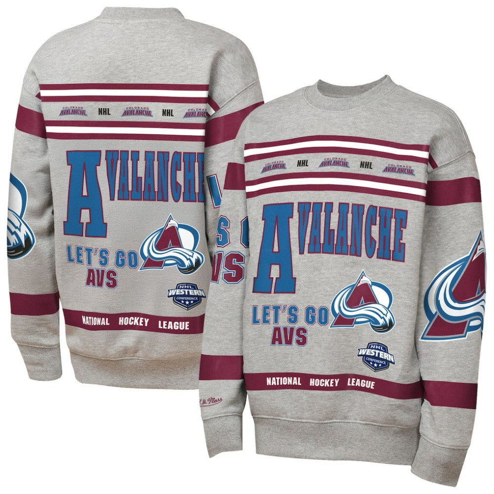 Colorado Avalanche Mitchell & Ness Youth Allover Print Fleece Crewneck Sweatshirt - Heather Gray - NHL 203328817