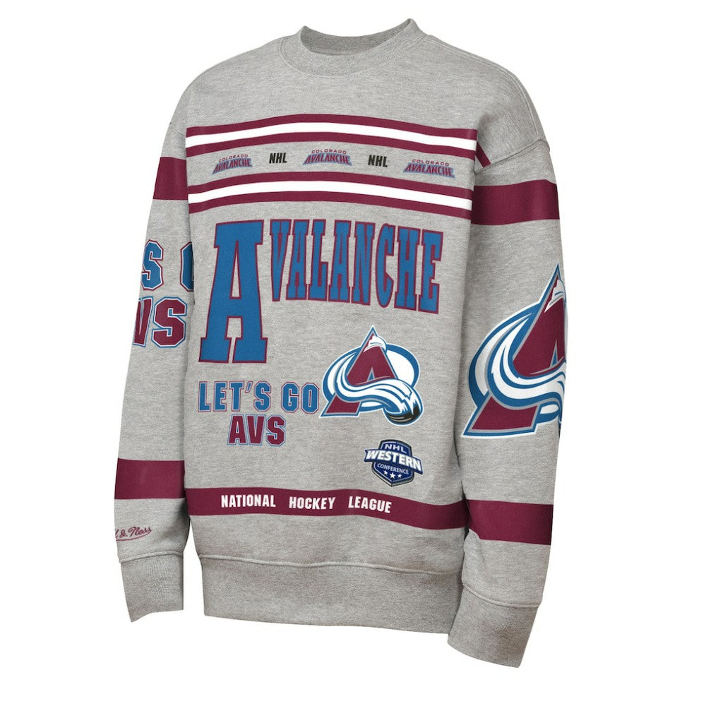 Colorado Avalanche Mitchell & Ness Youth Allover Print Fleece Crewneck Sweatshirt - Heather Gray - NHL 203328817