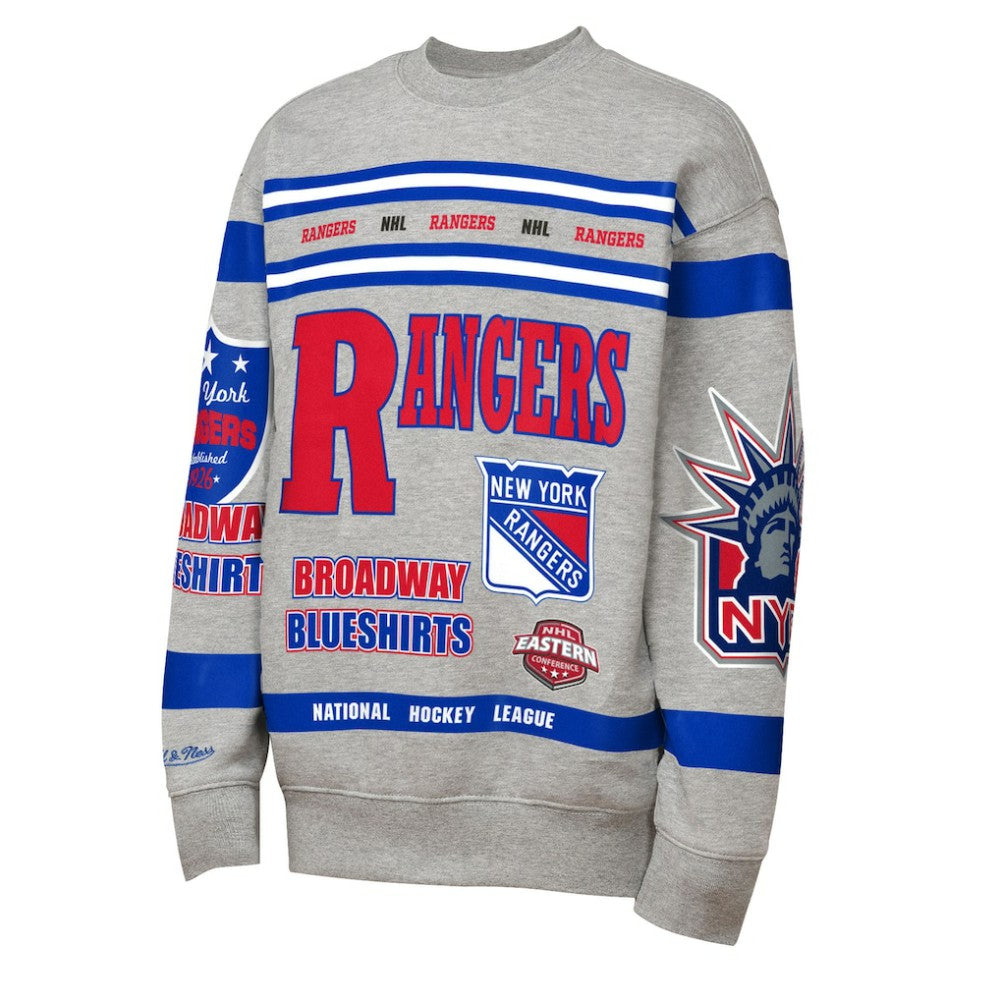 New York Rangers Mitchell & Ness Youth Allover Print Fleece Crewneck Sweatshirt - Heather Gray - NHL 203328818