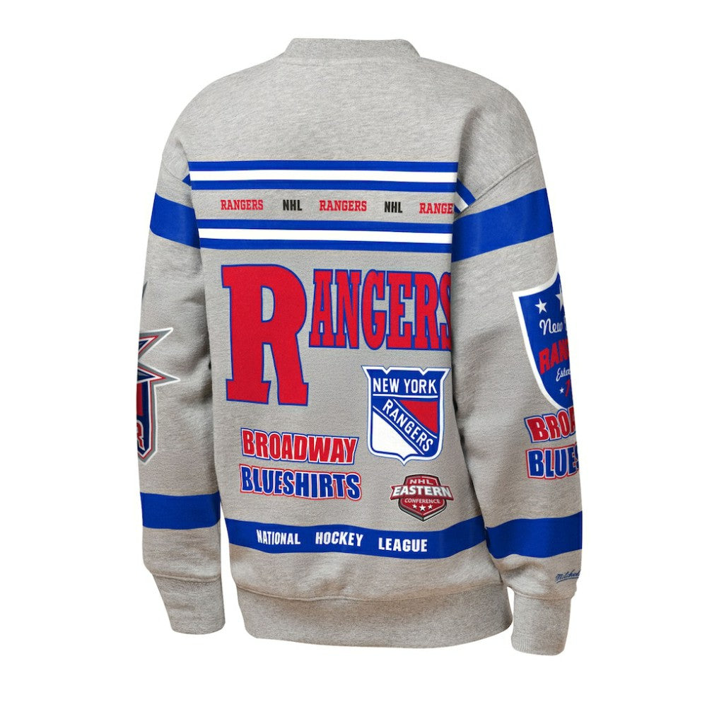 New York Rangers Mitchell & Ness Youth Allover Print Fleece Crewneck Sweatshirt - Heather Gray - NHL 203328818